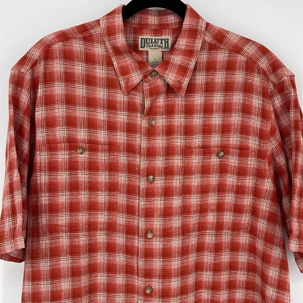 Duluth Trading Hemp & Organic Cotton‎ Button Down Shirt size L Orange & White